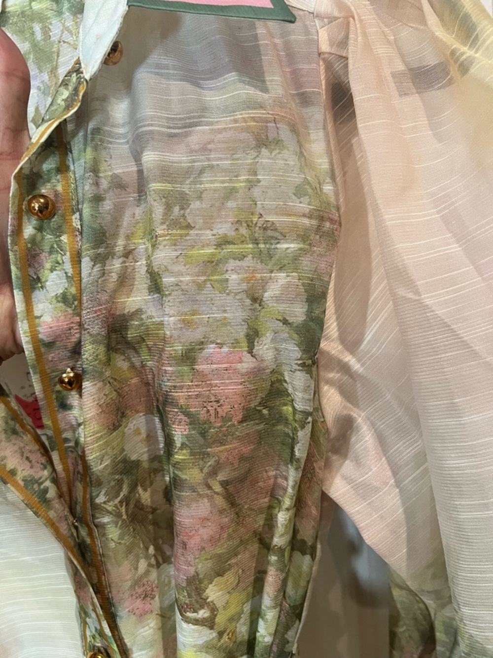 L’ATISTE Floral Sheer Maxi Dress Belted Bishop Sleeves Gold Buttons Size M NWT - Picture 8 of 13